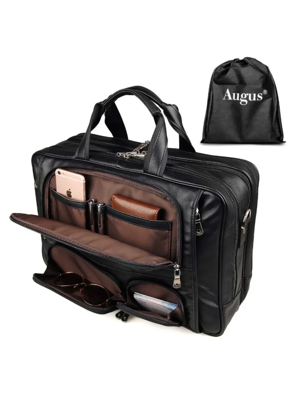 Genuine Leather Laptop Briefcase for Men, Business Travel Bag Fits 15.6